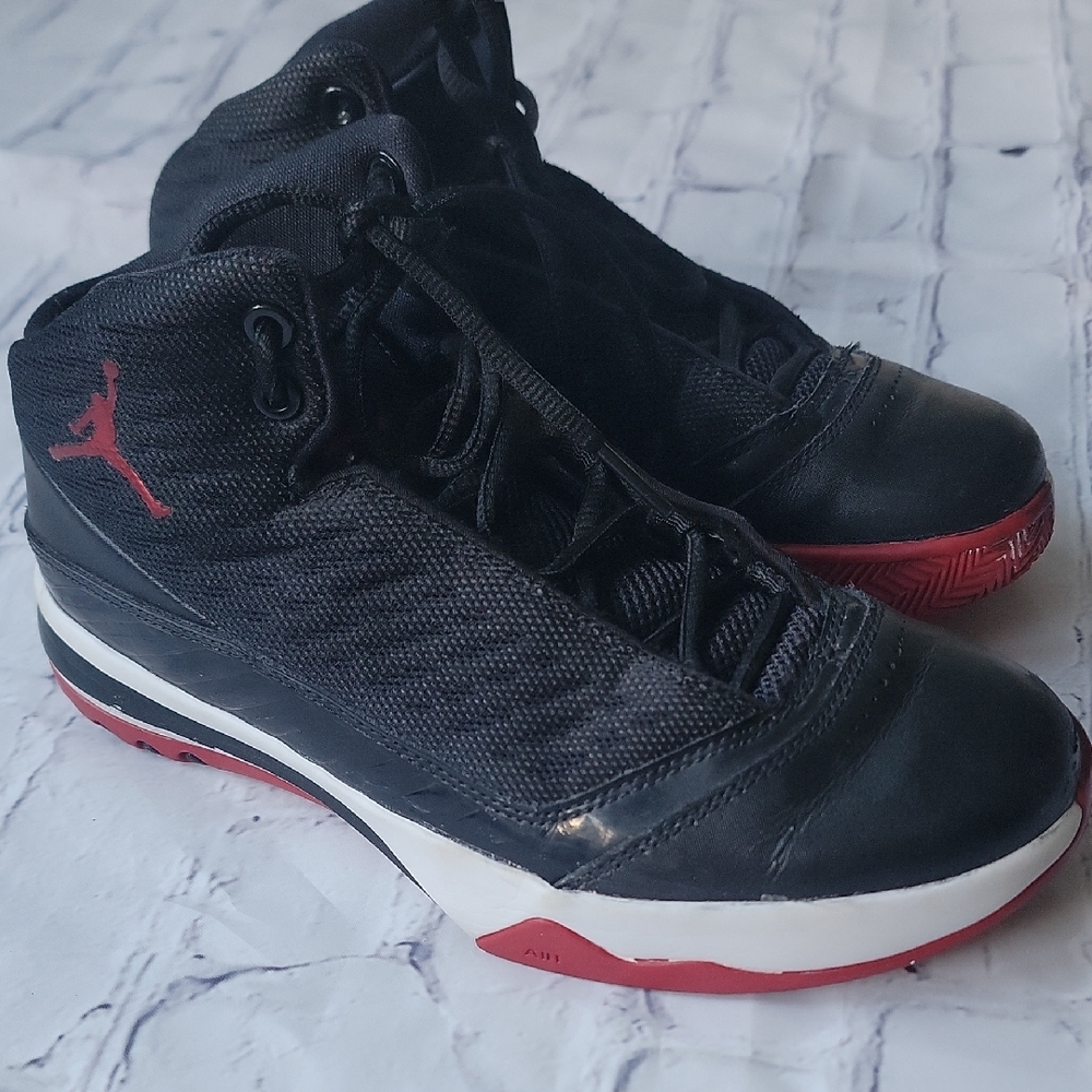 Jordan Black and Red Sneakers Classic Design Size 5 Kids